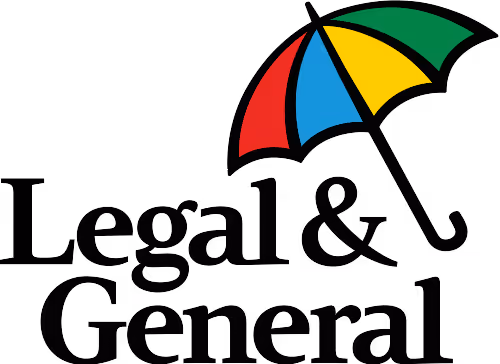 Logo of Legal & General with a multicolored umbrella above the text.